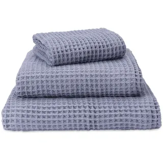 URBANARA Handtuch Mikawa 50x70 cm - 100% Baumwolle in Waffelpiqué - Badetuch Duschtuch Gästehandtuch Strandtuch - Silberblau