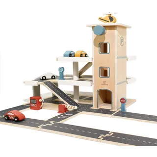 Little Log Großes Parkhaus aus Holz, Spielgarage für Kinder ab 3 Jahren
