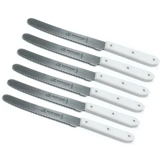 Tafelmesser Tischmesser 6 x Vespermesser POM spitz mit Welle /// Messer Solingen Griffe POM dreifach genietet, Weiß
