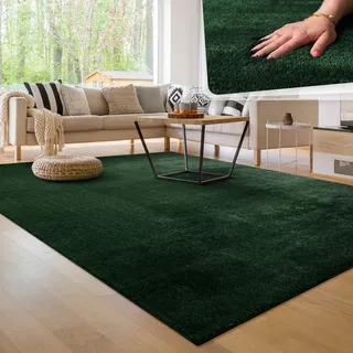 Teppich PACO HOME "Cadiz 630" Teppiche Gr. B/L: 300 cm x 400 cm, 14 mm, 1 St., grün Esszimmerteppiche Uni-Farben, besonders weich, waschbar, auch als Läufer erhältlich