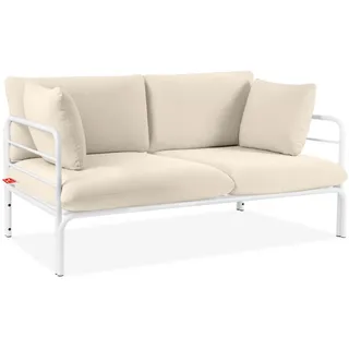 Konsimo® Gartensofa, Weiß, Creme, Metall, Textil, 2-Sitzer, Füllung: Schaumstoff, Rechteckig, 150x80x80 cm, Loungemöbel, Outdoorsofas