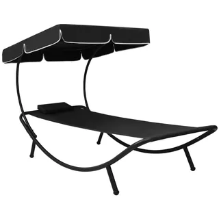 vidaXL Garten-Sonnenliege mit Sonnendach 200 x 90 x 112 cm schwarz inkl. Kissen