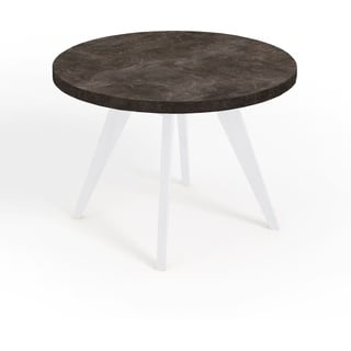 Runder Ausziehbarer Tisch für Esszimmer, LORA, Loft-Stil, Skandinavische, Durchmesser: 90 / 140 cm, Farbe: Dunkel Atelier / Weiß