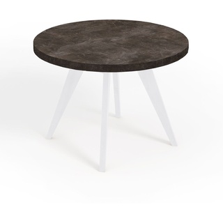 Runder Ausziehbarer Tisch für Esszimmer, LORA, Loft-Stil, Skandinavische, Durchmesser: 90 / 140 cm, Farbe: Dunkel Atelier / Weiß