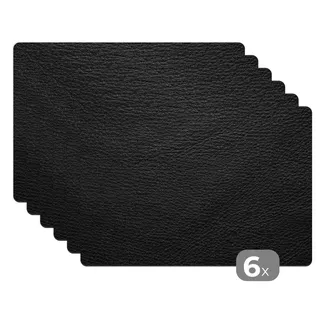 MuchoWow Platzset Leder - Lederoptik/print - Schwarz - Grau, (6-St), Platzsets, Tischset, Abwaschbar, Tischsets, Platzdeckchen schwarz