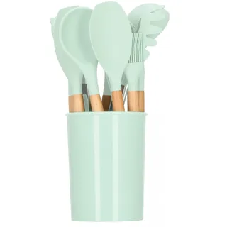 SPRINGOS Küchenhelfer Set 12 Stk. Kochlöffel Bambus/Silikon mint/grün