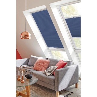 Dachfensterplissee SUNLINES "StartUp Style Honeycomb VD" Plissees Gr. 121,5 cm, zweiseitig verschiebbar, 61,3 cm, blau (blau, weiß) Dachfensterplissees