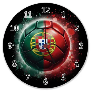 speecheese Wanduhr Fußball Portugal EM 2024 grün-rot mit Ball-Motiv | Sportliche Wanduhr - Perfekt für alle portugiesischen Fußballfans