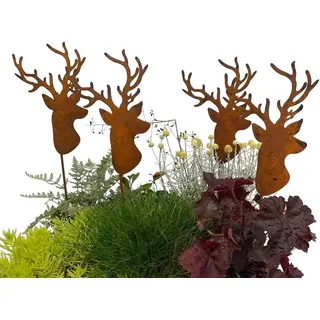 LB H&F Lilienburg Dekofigur 4er Set Deko Dekoration Herbst Herbstdeko Herbstdekoration Metall (Weihnachten Tisch Gesteck Tischdeko Rost Hirsch Fenster Fensterbrett Herbststecker Herbstfigur Dekostecker Gartenstecker Blumenkübel Blumenkasten Eingang Tierfigur wetterfest Hirschfigur Hirschkopf Gartendeko Hirschstecker Geschenkset Geschenk Beetstecker Roststecker Weihnachtsstecker Weihnachtsfigur, Idee Blumenstecker Garten Terrasse Balkon Advent Adventsdeko), Geweih Gartenstecker Winterdeko Weihnachtsdeko