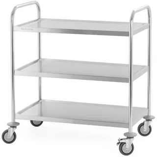 TECHNICA Servierwagen Edelstahl 3 Etagen | mit Rollen&Bremse Rundgriff 860x540x940mm Rollwagen Küche Gastronomie Transportwagen leise & stabil Küchenregal schmal mobil