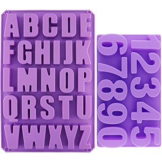 alwaiiz A-Z Silikonform Buchstaben und 0-9 Silikonform Zahlen, 3D Gießform Buchstaben Set, Leicht aus der Form zu Lösen, Geeignet für Tortendekoration, Kekse und Eiswürfel, Lila