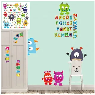Sunnywall Wandtattoo Monster Wandtattoo XXL Set Kinderzimmer Aufkleber ABC Zahlen Alphabet, selbstklebend bunt