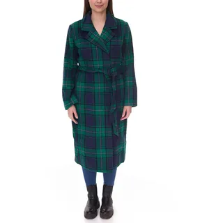 DELMAO Damen Mantel karierte Herbst-Jacke mit Reverskragen und Bindegürtel 17844429 Grün/Blau - 36