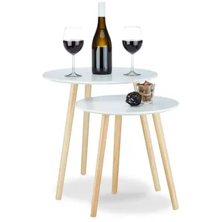 Relaxdays Beistelltische-Set rund Holz weiß, 2 St.