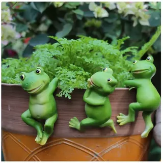 Super Idee Set mit 3 niedlichen hängende Frösche Miniteich Deko Set für Teichschale Miniteich Terrassenteich Zinkwannen Pflanzschale Garten Balkon Terrasse Teiche Deko Blumentopf Pflanzgefäß