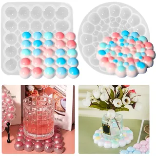 2 Stück Untersetzer Silikonform Bubble Untersetzer Epoxidharz Formen Silikonform Bubble Tablett Gießform DIY Untersetzer Runde Harzform Teller Silikonform für Teetablett Schmuckteller