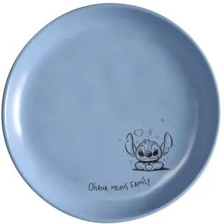 Fyrklövern Stitch Kuchenteller Disney, 20 cm, Ohana, Steinzeug, Spülmaschinenfest, Seidenmatte Glasur, inkl. Geschenkbox, Blau