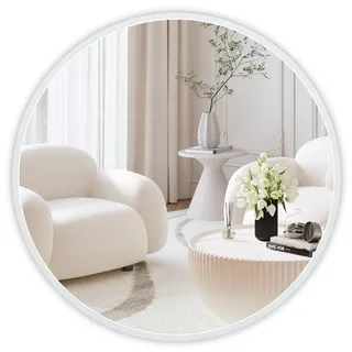 Dripex Rund Wandspiegel 40cm mit Aluminiumrahmen,dekorativer HD Wandspiegel Schminkspiegel für Badzimmer/Ankleidezimmer/Wohnzimmer,unbrechbarer Spiegel (Weiß)
