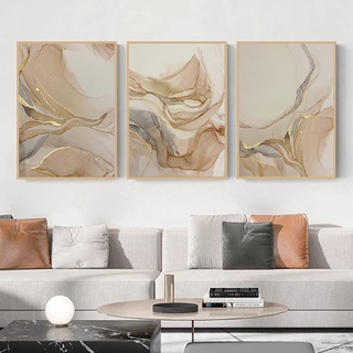 Vntage Leinwandbild Abstrakte Beige Gold Poster Bild auf Leinwand Abstrakt Fluid Art Gold Wandbild Poster Leinwandbild Bilder Minimalistischer Marmor-StiL Bilder Rahmenlos (40x60cm,Beige Gold)