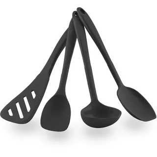 Kochblume Küchenhelfer-Set - Designwender S & Soßenlöffel S & Schöpfkelle S & Flexlöffel S 4er Set | Premium-Silikon & BPA frei| Hitzbeständig | Spülmaschinenfest | Farbe: anthrazit