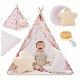 Mamabrum Spielzelt Mamabrum Kinder Tipi Zelt rosa mit Matte, Kissen und LED rosa