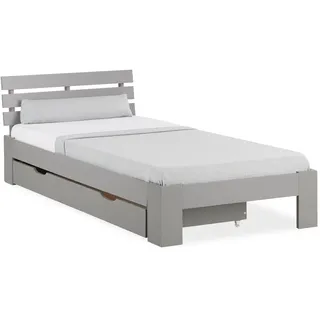 Homestyle4u Holzbett 90 x 200 cm mit Lattenrost und Bettkasten in Grau 2293