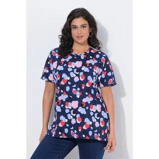 Ulla Popken T-Shirt T-Shirt Tupfen Oversized Rundhals Halbarm blau 54/56