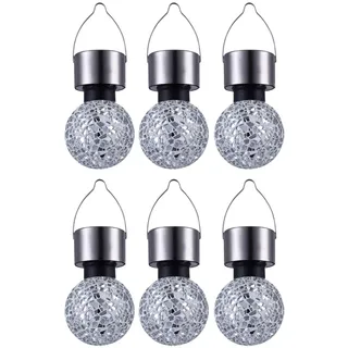 6er Set Solar Hänge Leuchten rund Garten Kugel Lampen Spiegel Scherben Mosaik silber Deko Lichter