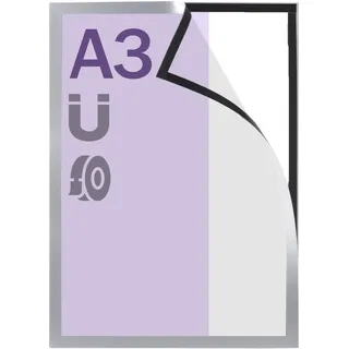 Magnetrahmen A3, selbstklebend silber  | randklebend (), Hart-PVC