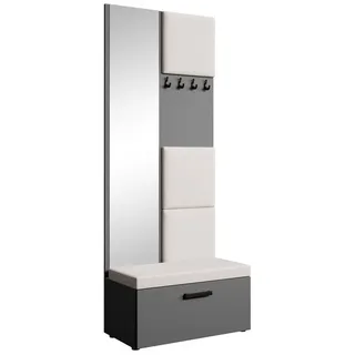 Beautysofa Garderobenschrank MARGARET III mit gepolsterten Paneelen, Spiegel und Kleiderhaken grau