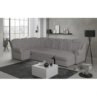 Wohnlandschaft HOME AFFAIRE "Boston U-Form" Sofas Gr. B/H/T: 333 cm x 102 cm x 216 cm, Microfaser bedruckt, langer Schenkel links-Recamiere rechts-Bettfunktion rechts, Mit Bettfunktion-mit Schubkasten, silberfarben (silver) Wohnlandschaften Gemütliche Wohnlandschaft mit hoher Rückenlehne in klassischem Design