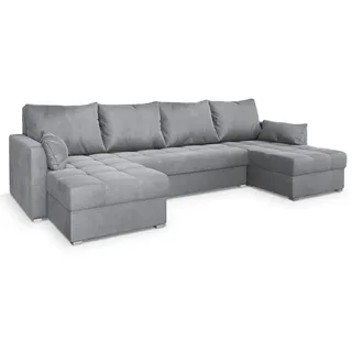 Masseno Wohnlandschaft, Hellgrau, Kunststoff, 4-Sitzer, U-Form, 285x85x140 cm, Wohnzimmer, Sofas & Couches, Wohnlandschaften, Wohnlandschaft U-Form