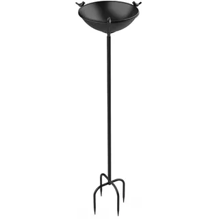 EFUTURETIME Vogeltränke Garten Stehend aus Metall φ 26 × 109 cm Vogelbad mit 3 Vogelskulpturen Futterstelle mit Stab und Höhenverstellbarer Erdspiess für Outdoor, Schwarz