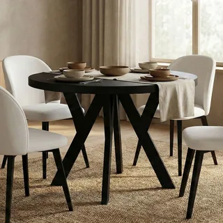 Dekori Möbel Runder Ausziehbarer Tisch für Esszimmer mit Holzbeinen, Pero, Loft-Stil, Skandinavische, Durchmesser Varianten: von 90 bis 220 cm (Schwarz, 100/150 cm)