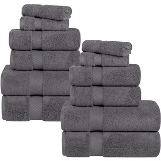 Superior Zero Twist 12-teiliges Handtuch-Set, aus Baumwolle, enthält 4 Badetücher, 4 Hände, 4 Waschlappen/Gesichtstücher, schnell trocknend, Heimbedarf, Dusche, Spa, luxuriöse Plüsch-Handtücher,