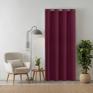 tinycurtains Türvorhang 195x150cm mit Teleskopstange (silber), einfache Montage in nur 1 Minute ohne Bohren, Thermovorhang - Rot