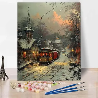 Malen Nach Zahlen Erwachsene London Malen Nach Zahlen, Paint by Numbers Winter Painting by Numbers Bastelset Erwachsene mit 3 Pinseln und Acrylfarbe für Zimmer Deko, Geschenke (20x30cm) -zp253P4