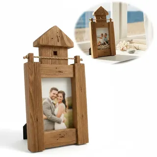 LS-LebenStil Vintage Holz Bilderrahmen 30cm Leuchtturm Braun Maritim Aufsteller Fotorahmen 10x15cm / 9x13cm Hochzeit Baby Kinder Portrait - Braun