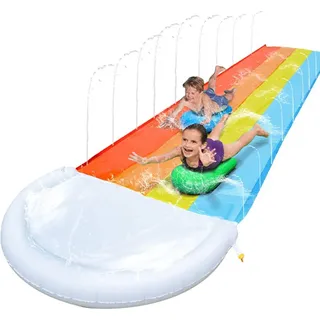 XXL Wasserrutsche 4,8m mit Sprinkler für Garten und Rasen für Kinder und Erwachsene - Bunt