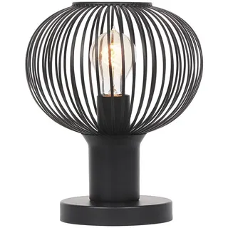 TRIO Leuchten LED Nachttischlampe, Dimmfunktion, LED wechselbar, Warmweiß, kleine Industrial Lampe für Fensterbank mit Gitter Kugel, Höhe 28cm schwarz