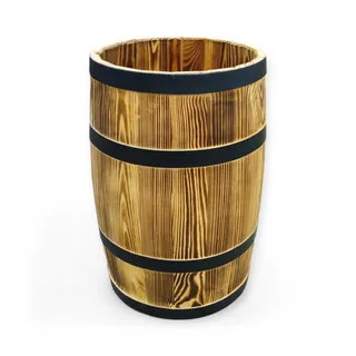 Holzfass im Antik-Look ohne Deckel – Gebranntes Holz mit Metallreifen – Rustikales Regenfass, Pflanzkübel oder Gartendeko 60 Liter