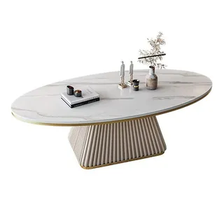 PGKTKCWH Couchtisch Sofa Beistelltische Luxuriöser Schiefer-Couchtisch, moderner ovaler Couchtisch mit Metall-Eisen-Rahmen, kreativer Wohnzimmer-Mitteltisch für den Haushalt, einfach zu mon