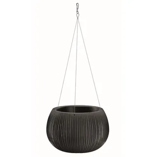 Botle Hängender Blumentopf Betonimitation mit Wellendesign Innentopf /24x16cm Anthrazit/Betonoptik Inkl. Einlegeboden Metall Haken Blumenkasten