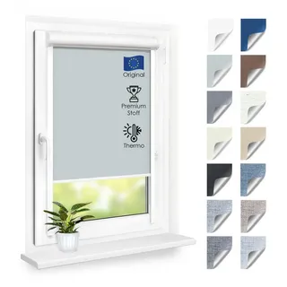Rollo Premium Blackout Thermo Kassettenrollo mit Seitenführung, DomDeco, blickdicht, ohne Bohren, zum Kleben oder Schrauben grau|grün 75 cm x 200 cm