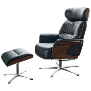 KAWOLA Relaxsessel TOSAR Leder 83 x 110 x 89 cm Schwarz mit Hocker