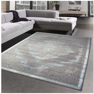 Teppich Vintage-Flair Orient Teppich verwaschen in silber-türkis, Carpetia, rechteckig, Höhe: 12 mm, Fußbodenheizungsgeeignet, Seitlich gekettelt grau 120 cm x 170 cm x 12 mm
