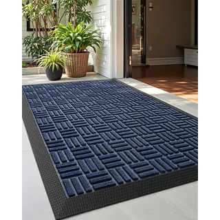 DEXI Fußmatte Türmatte Haustür für den Innen- und Außenbereich, klein, strapazierfähig, Gummi, für den Außenbereich, Terrasse, wasserdicht, niedriges Profil, 43,2 x 73,7 cm, Marineblau