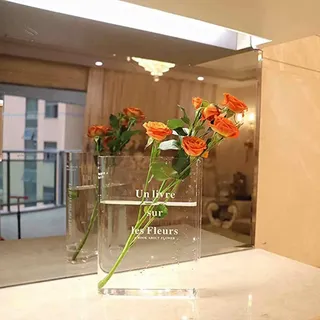 Supatmul Klare Buchvase, klare Buchblumenvase, 2024 Neue Dekorative Acryl-Büchervase, Transparente Buchvase, Niedliche Bücherregal Dekoration für Blumenarrangements, Mittelstücke und Heimdekoration