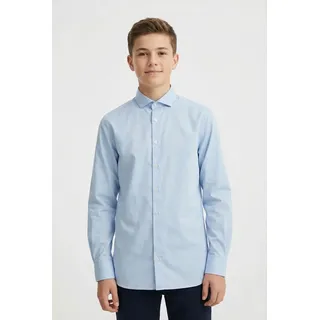 Jack & Jones Junior Langarmhemd JJEAXEL elastisch und einfach kombinierbar unifarben, modisch, regular fit, Web, Hemdkragen blau 128