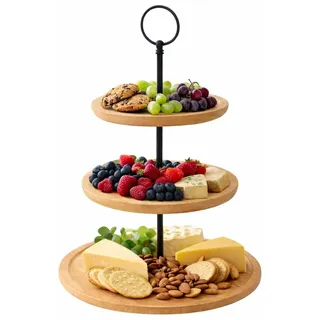 Mojawo 3-stöckige Bambus Etagere Servierregal Servierständer Ständer Telleretagere Ø28xH35cm